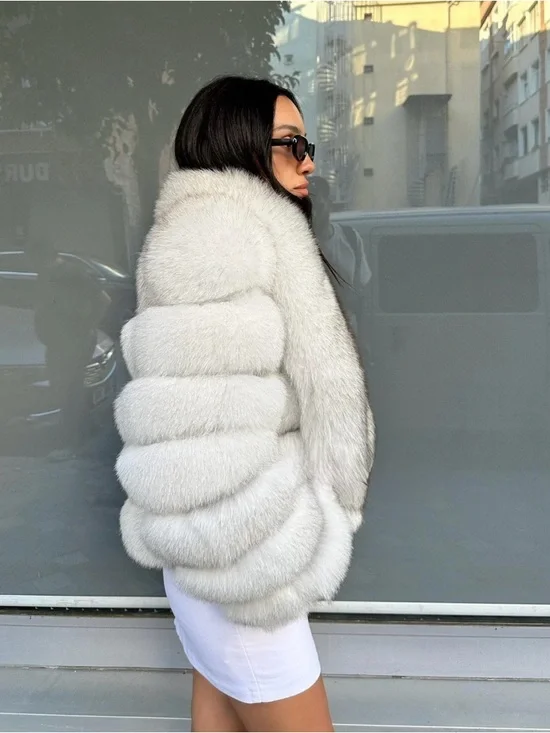 Luxury White Genuine Fox Fur Bomber Jacket NWOT - Picture 6 of 9